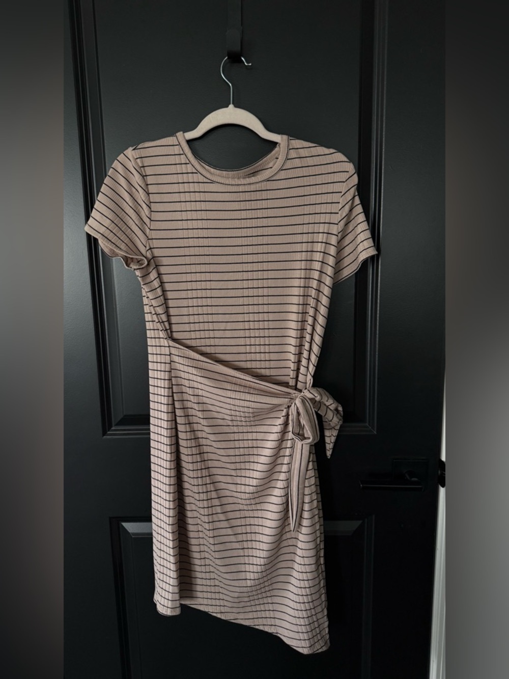 Maurices Taupe Striped Midi Dress with Side Tie